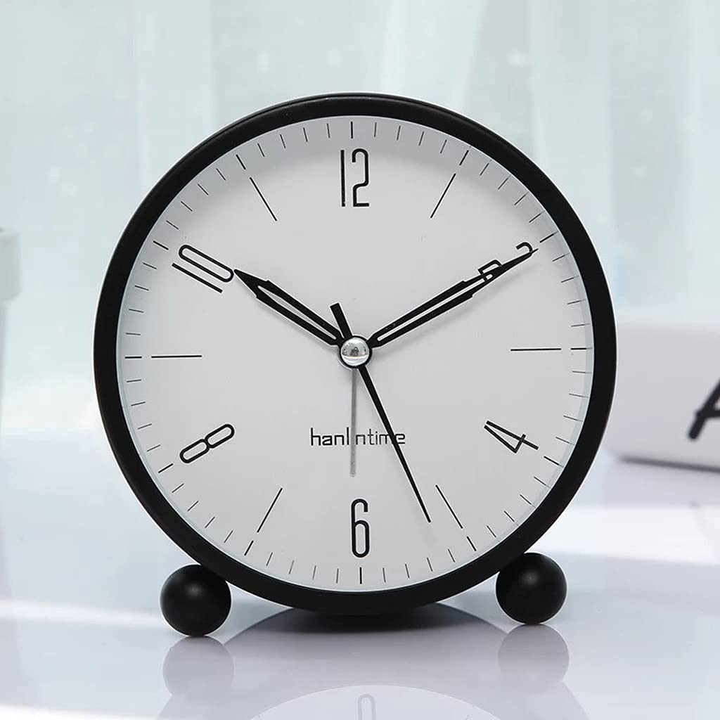Hrwly Svart Alarm Clock Silent Luminous Bedside Fashion Minimalist Metal Bedroom Small Tabletop Decor(Svart)