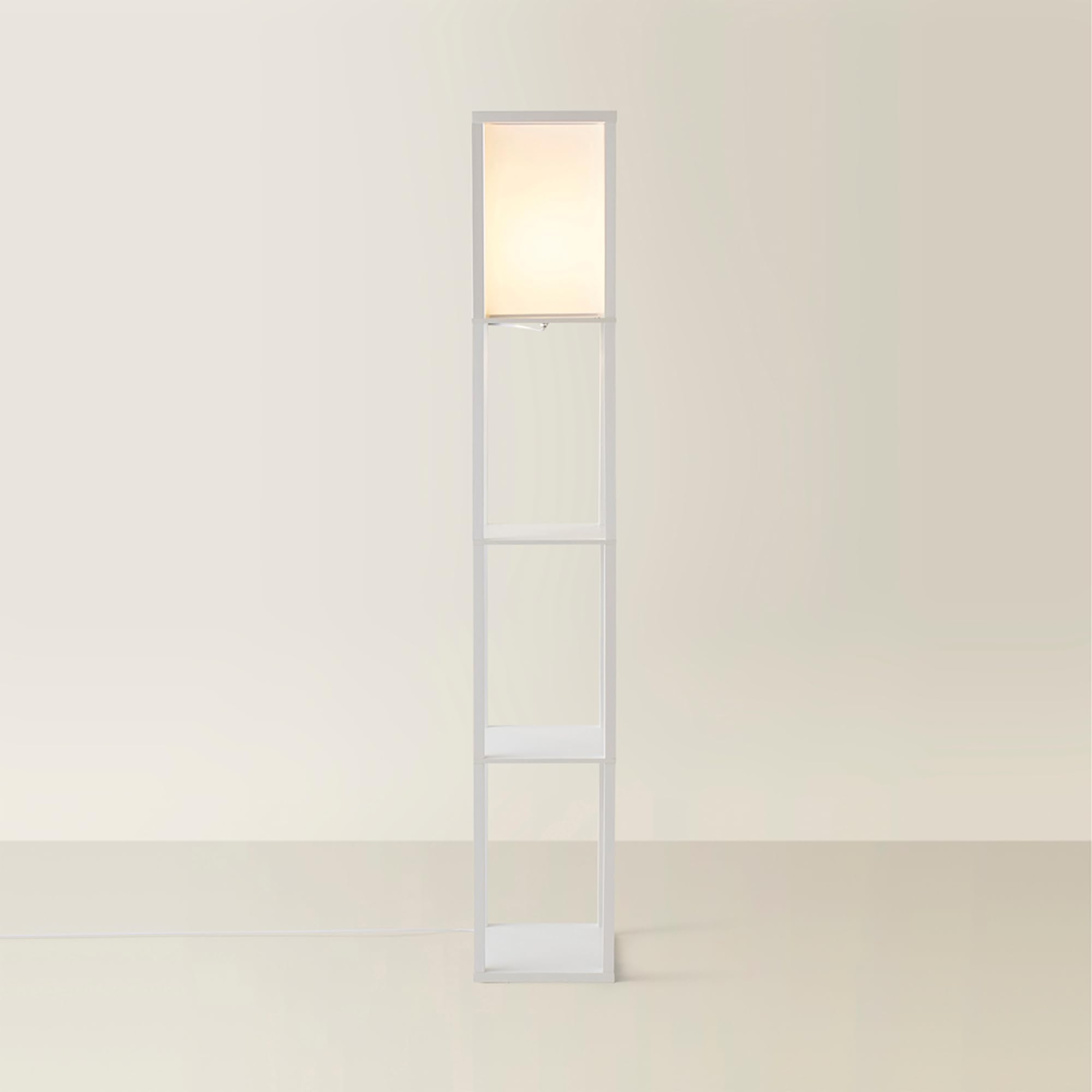 Minisun White | Wooden Floor Lamp With Shelves | Floor Lamps & Torchieres, Home Décor & Improvement Essential | Includes 10W Gls Bulb [3000K Warm ]