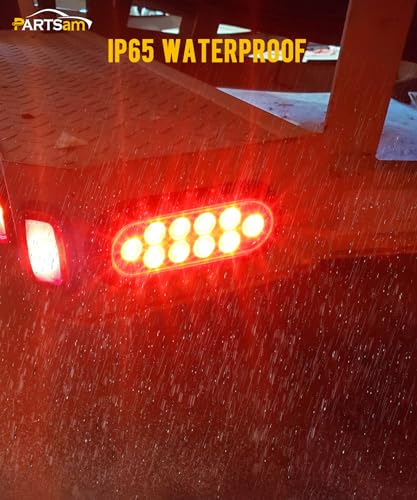 Image of Partsam 4pcs Trailer Truck LED Sealed RED 6 inch Oval Stop /Turn /Tail Lights Flush Mount Waterproof Including 3-pin Water Tight Plug with Wires and Grommets Sealed DOT Compliant