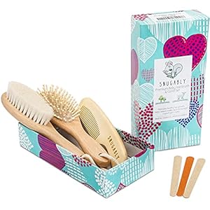 Baby Hair Brush and Comb Set for Newborn and Toddler – Infant Grooming Kit – Natural Soft Goat Bristles – Wooden…