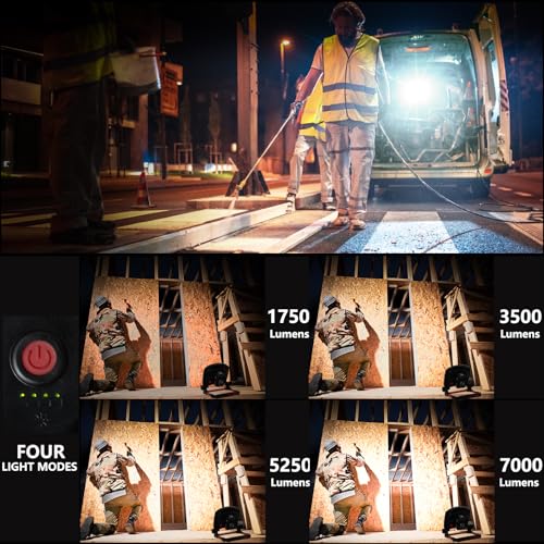 Image of 7000LM 45W LED Work Light, 18-21V Battery Powered Cordless Floodlight, IP65 Waterproof with Magnetic Base and Tripod, 4 Modes, Black