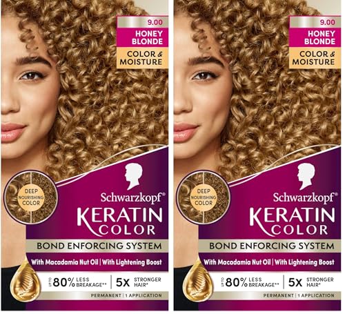 Schwarzkopf Keratin Permanent Hair Dye Cream, 9.0 Honey Blonde, Professional Quality Color for Up to 100% Gray Coverage, Bond Enforcing System (Pack of 2)