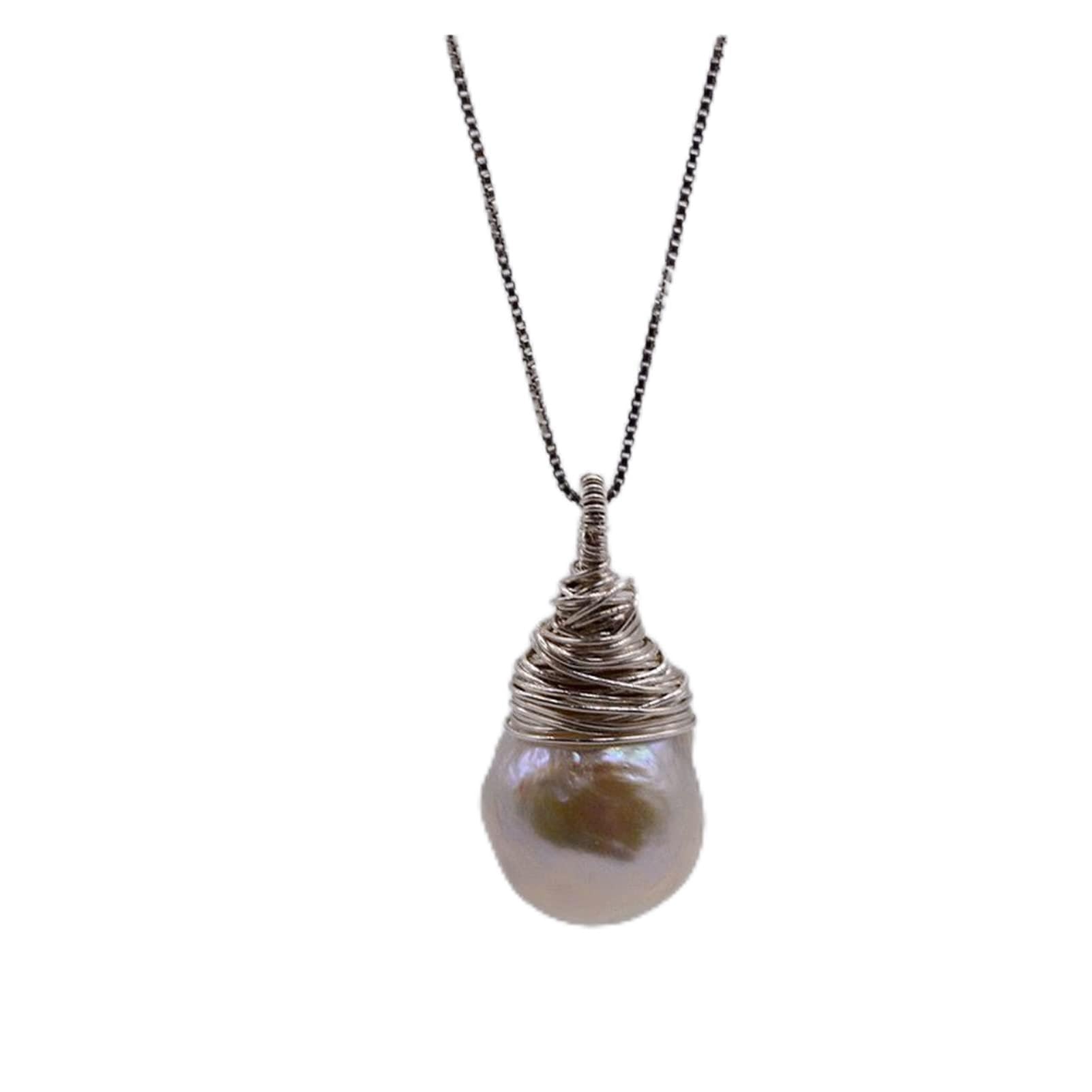 Ciondolo barocco, design in argento sterling, collana di perle barocche bianche, fatto a mano, collana in argento da donna Collane da donna