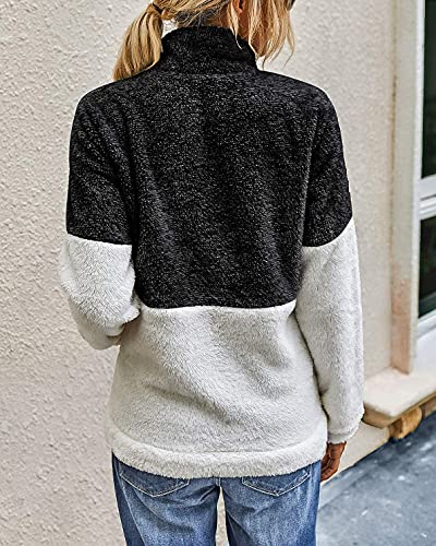 Image of BTFBM Women Sherpa Pullover Quarter Zip Long Sleeve Fluffy Soft Fleece Jackets Sweaters Sweatshirts Hoodies Outwear Coat