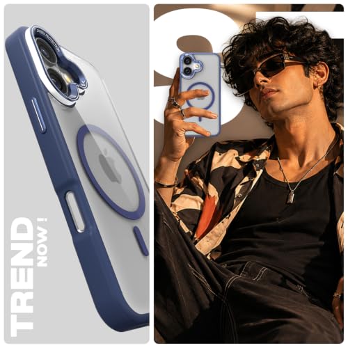 Image of Pikkme Back Cover for iPhone 17 | Shockproof | Mag-Safe Compatible | Hard Transparent Back | Premium Raised Camera Protection | Bumper Case (Blue Mag-Safe)