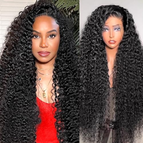 Water Wave Lace Front Wigs Human Hair 200 Density 13x6 HD Transparent Lace Frontal Wigs Human Hair Wet and Wavy Pre Plucked Bleached Knots Curly Hair Wigs 24 Inch