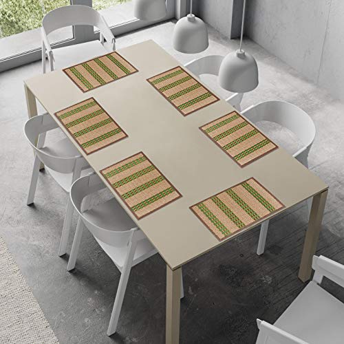 Image of HOKIPO AR2817 Heat Resistant Wooden Placemats Set of 6 Dining Table Mats, 45x30 cm, Green
