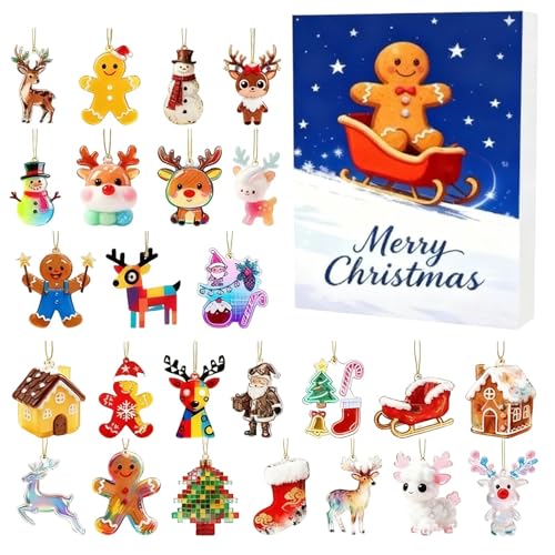 Countdown Calendar Gingerbread Ornament | Acrylic 2D Flat 24-Day Toy24-piec,Countdown Christmas Gingerbread Man Calendar | For K