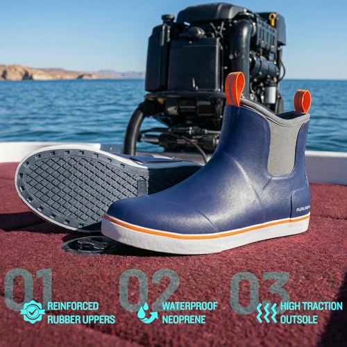 Image of Furuian Men's Deck Boots Waterproof Ankle Rain Boots Fishing Boots
