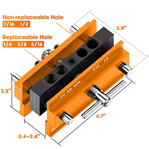 Blekoo Self Centering Doweling Jig Kit, Drill Jig For Straight Holes Biscuit Joiner Set With 6 Drill Guide Bushings, Adjustable Width Drilling Guide Power Tool Accessory Jigs (Gold) #TOP3