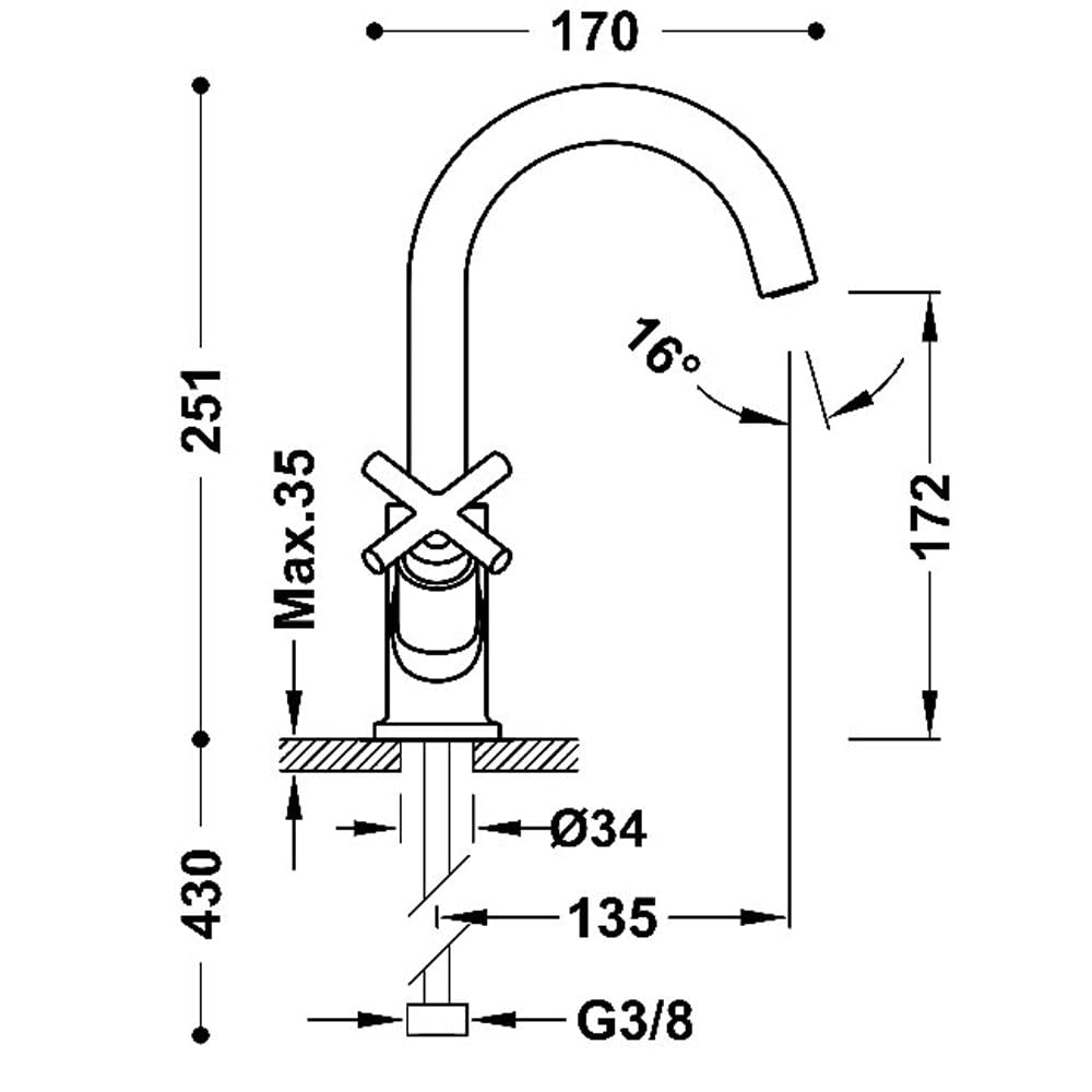 TRES 28310301AC MONT BLANC Grifo Bimando Lavabo Color Acero