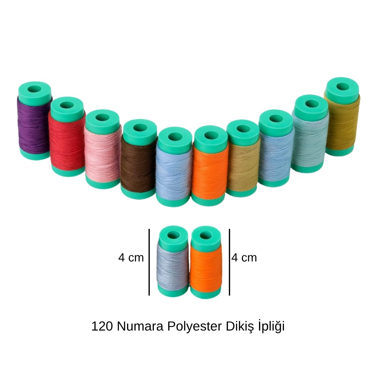 Dikiş İpliği Seti – 120 Numara Polyester, 12 Renkli 4 cm Bobin | Dayanıklı, Parlak ve Yüksek Kaliteli Dikiş İpi