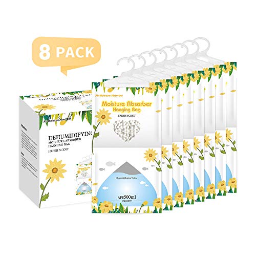Image of CANAGER Hanging Moisture Absorber, Fresh Scent Moistureproof Hanging Bag, Hanging Closet Dehumidifier Bags(8 packs), Moisture Absorb 12.5 oz