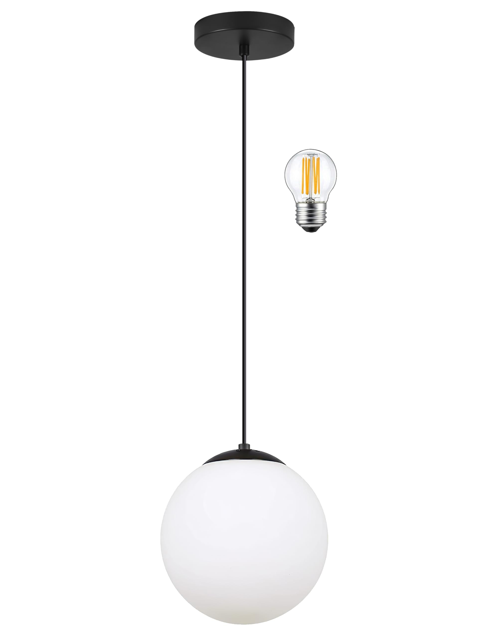 Photo 1 of KoKo&Yukina 6-inch mini Modern Globe Pendant Light Opal Glass with Black Finish Contemporary Mid Century Adjustable Hanging Light Fixture for Living Room Bedroom Kitchen (Bulb Incl.)