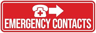Standard Emergency Contacts (Right Arrow) Sign (Red) - Medium