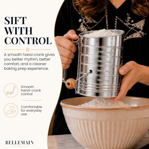 Image of Bellemain Stainless Steel Flour Sifter for Baking with Hand Crank - 5 Cup