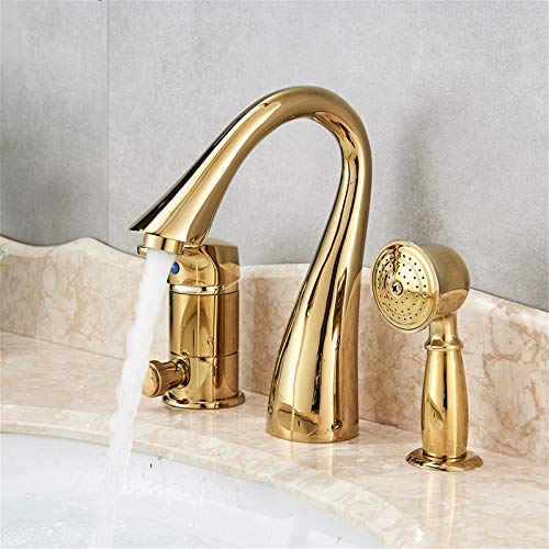 Robinet de lavabo laiton doré anti-corrosion avec douchette de bain