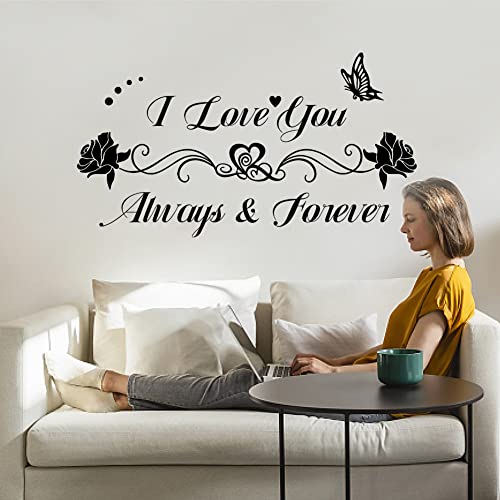 SUPERDANT Inspirational Quotes Wall Decals I Love You Always & Forever Wall Sticker Butterflies Rose DIY Art for Bedroom Kid's Room Decor Sign Vinyl Wall Art Decor Wall Sticker Vinyl Transfer - Image 4