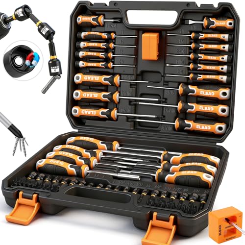 86-Piece Magnetic Screwdriver Set, Torx/Slotted/Phillips Precision Screwdrivers, SAE & Metric Magnetic Nut Driver Set, Screwdriver Bits, Bit Holder with Sturdy Tool Box
