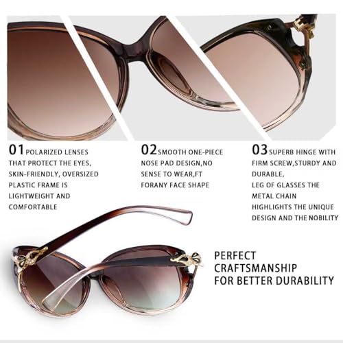 Rimerakea Big Sunglasses for Women Trendy Rectangle Polarized UV Protection Retro Brown Sun Glasses Driving