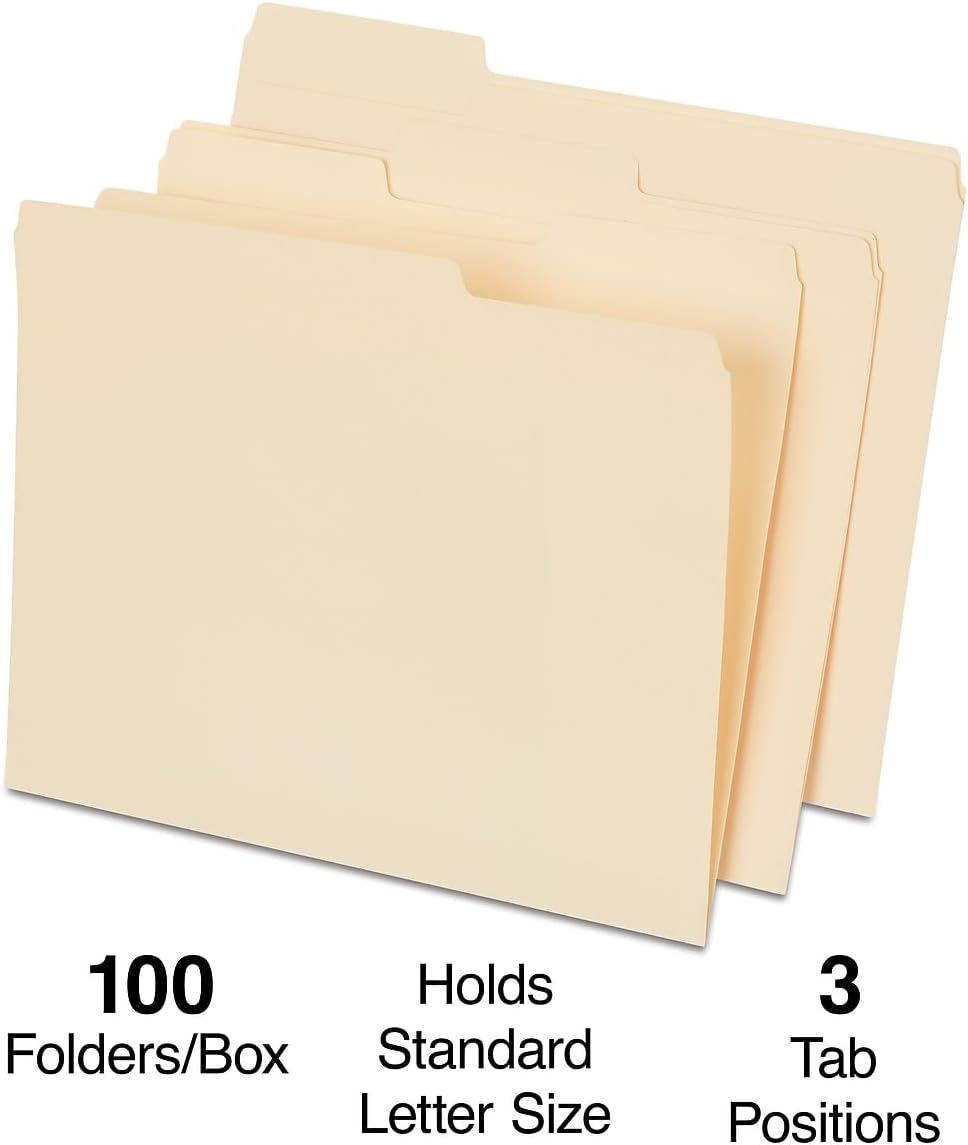 Staples 117713 Interior File Folders Letter Size Manila 100/Box (117713)
