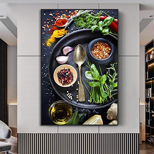 Affiche cuisine nordique avec épices et chili : tableau décoration restaurant sans cadre 60x80cm