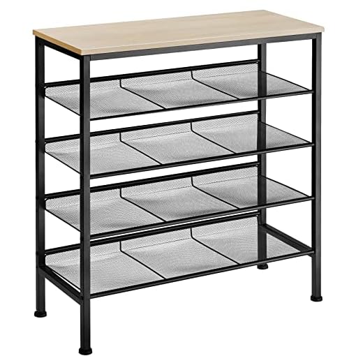 TecTake Étagère à chaussures avec 4 étagères grillagées rangement pour chaussures style industriel bois MDF – diverses couleurs (Marron clair)