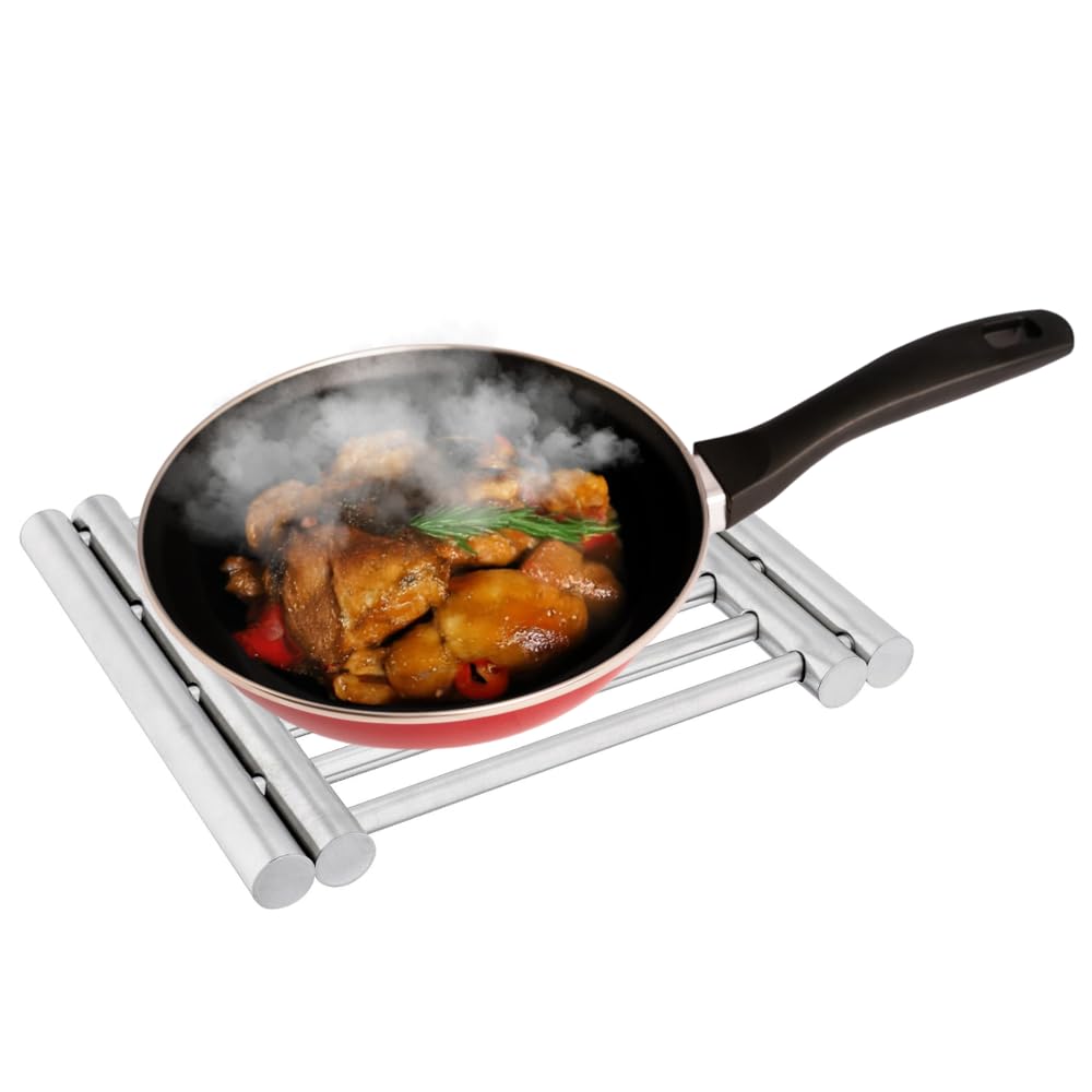 Stainless Steel Extendable Coaster, Hot Pot Placement Trivet, 22 to 37cm for Home Kitchen Dining Table, More Than Two Pots, Table Mat Kitchen Dining Tableware Accessories