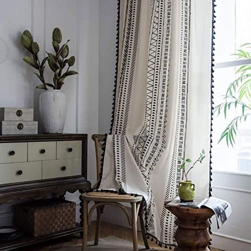 Rideau rustique géométrique pour salon chic et tamisé en coton lin - 8