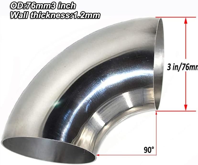 Miniatura 3 de Codo de mandril de acero inoxidable 304 de 3 pulgadas, grosor de 90, 18GA.047 pulgadas, apto para codo de escape modificado de automóvil, pasamanos
