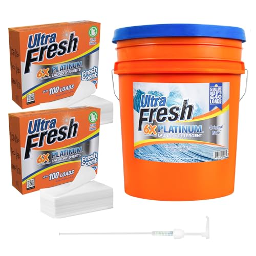 Image of Ultra Fresh 6X Platinum 5 Gal Laundry Detergent, Original Blue Bundled with 2 Pack Platinum 6X Laundry Detergent Sheets with Fresh Scent