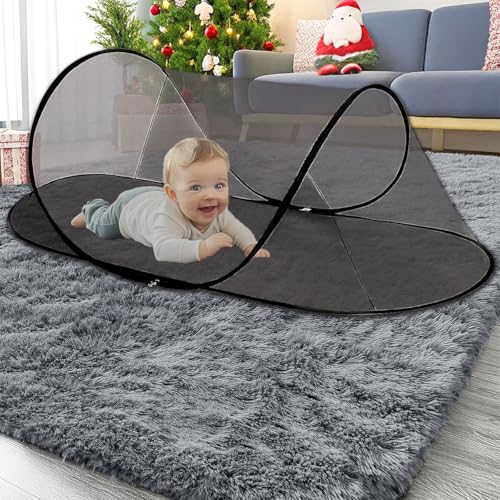 Image of Mengersi Large Pop Up Mosquito Tent,Portable Foldable Mosquito Net for Camping Travel Patio with Net Bottom for Adults Baby 1PC,Black