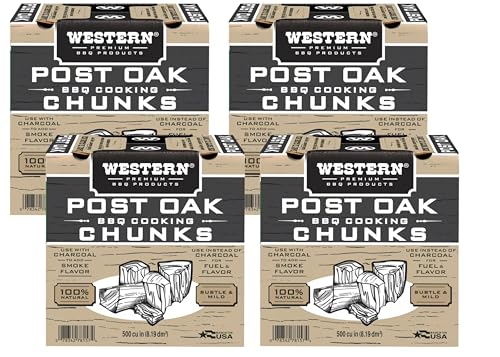 Western Wood Smoking Chunks Multi Pack 4 Boxes (500 cu in Each) Post Oak Chunks All-Natural BBQ Wood for Grilling Smoking Beef Pork Poultry & More (Post Oak Wood Chunks)
