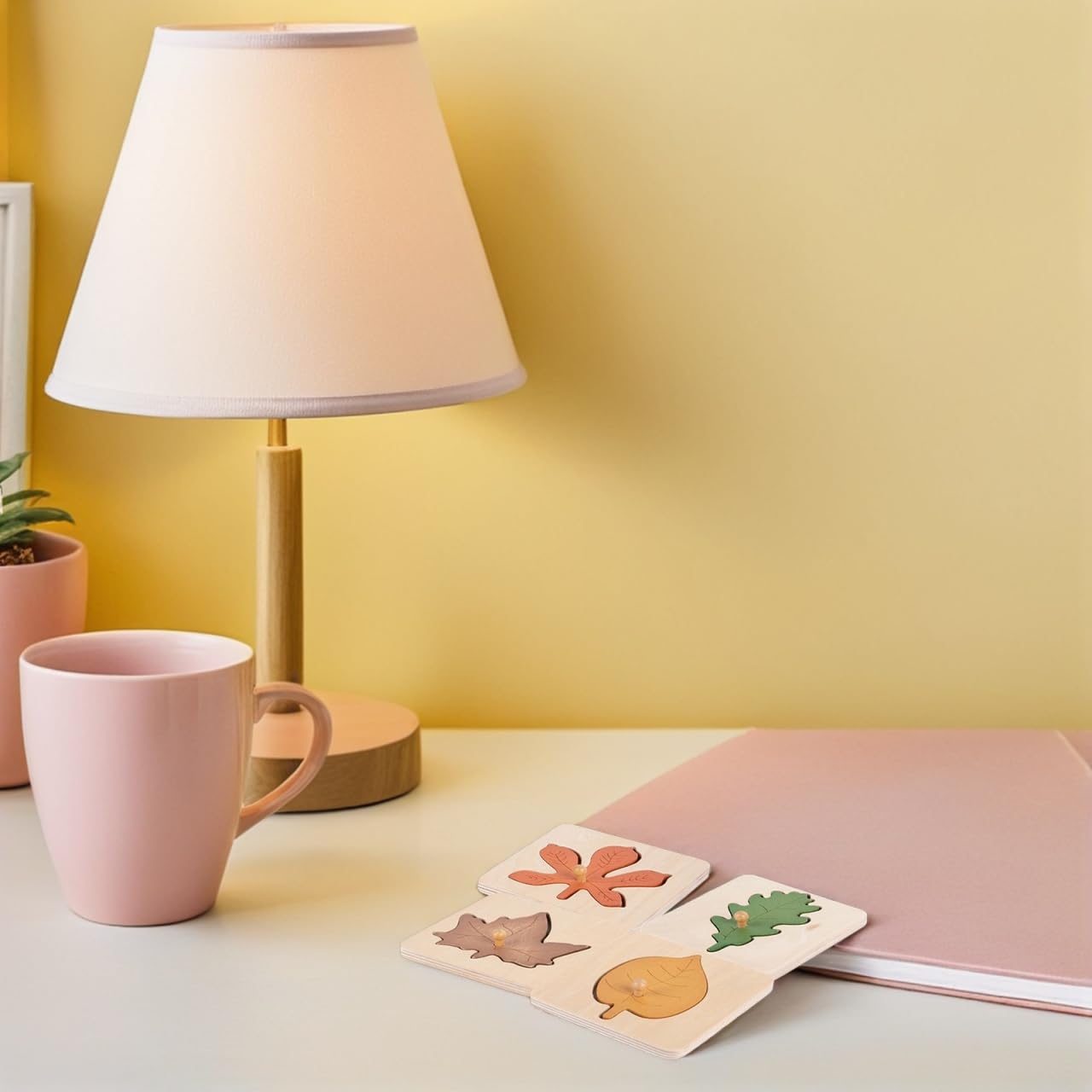 ibasenice Montessori Puzzle de madera de 4 piezas, forma de hoja de otoño, juguete educativo para niños en edad preescolar, rompecabezas educativos para habilidades cognitivas y habilidades motoras