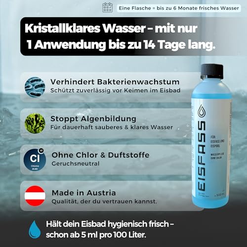 Eisfass® Wasserpflege ohne Chlor 500ml für Mini Pool - Planschbecken - Eispool zum Eisbaden Sehr geringer...