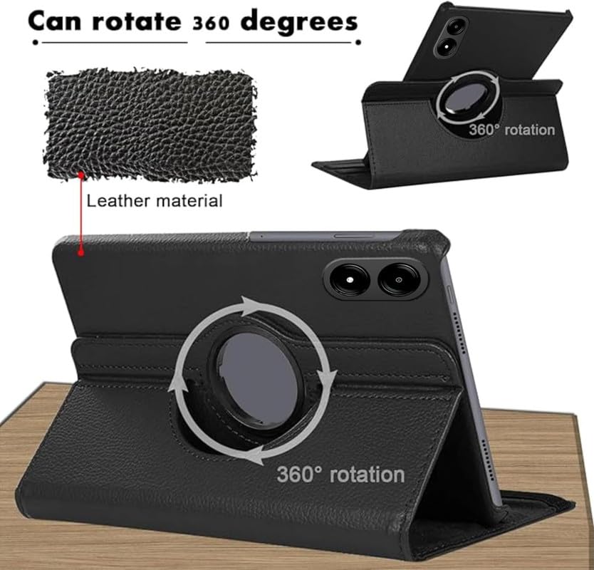 Image of Heavy Duty 360 Degree Rotating Stand Protective Flip Cover for Xiaomi Redmi Pad Pro 5G (PU Leather, Black)