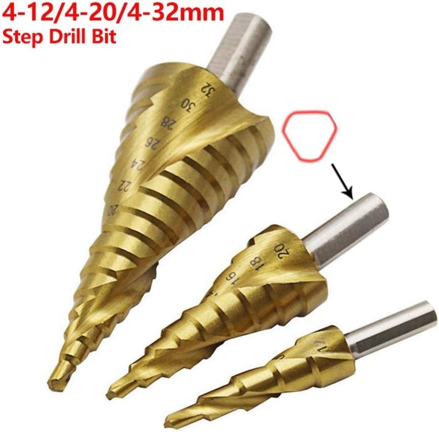 Wiertło stopniowe, wiertło stożkowe stopniowe HSS, wiertła stopniowe z tytanu spiralnego Hss 4-12/4-20/4-32 mm Narzędzia do cięcia stożkowego stopniowego Wiertła do metalu ze stali do obróbki drewna (
