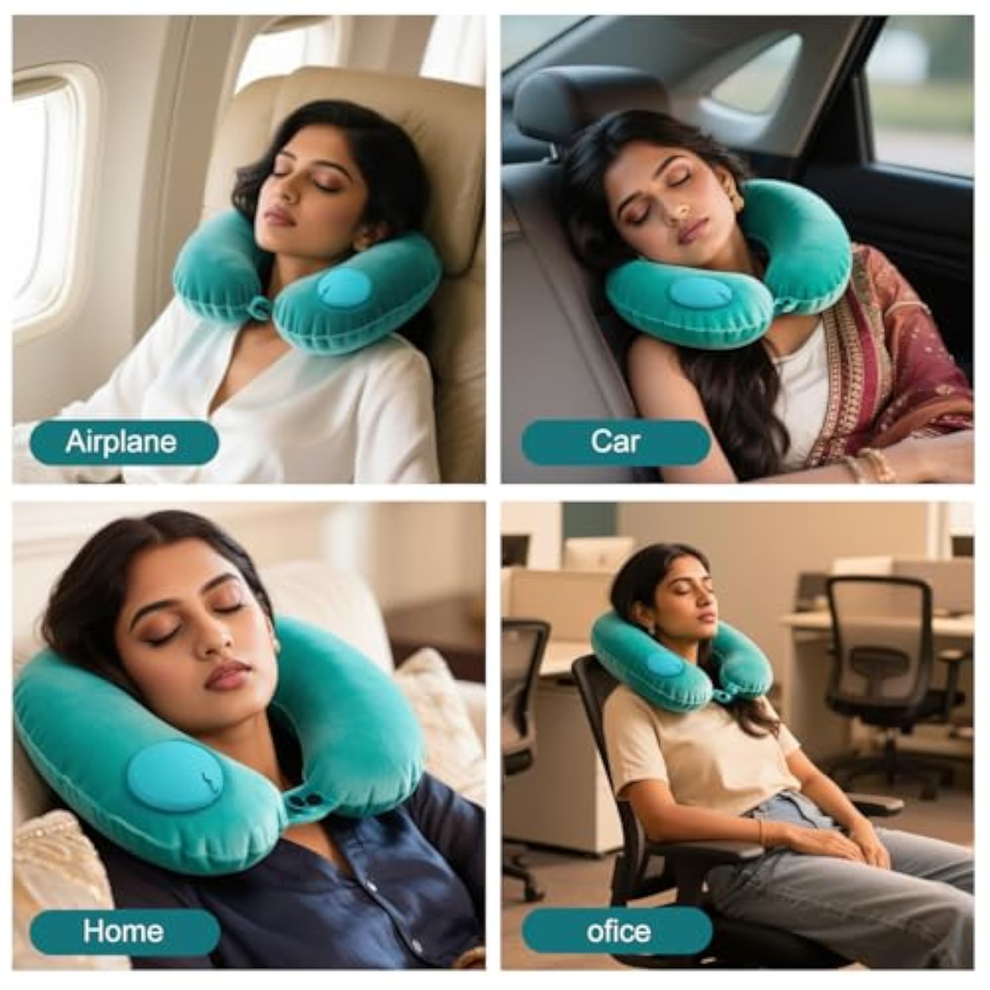 Inflatable U-Shaped Neck Pillow with Earplugs and Blindfold
