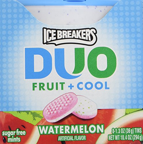 Ice Breakers Duo Fruit + Cool Watermelon Flavor Sugar Free Mints 8-1.3 Oz Tins #TOP2
