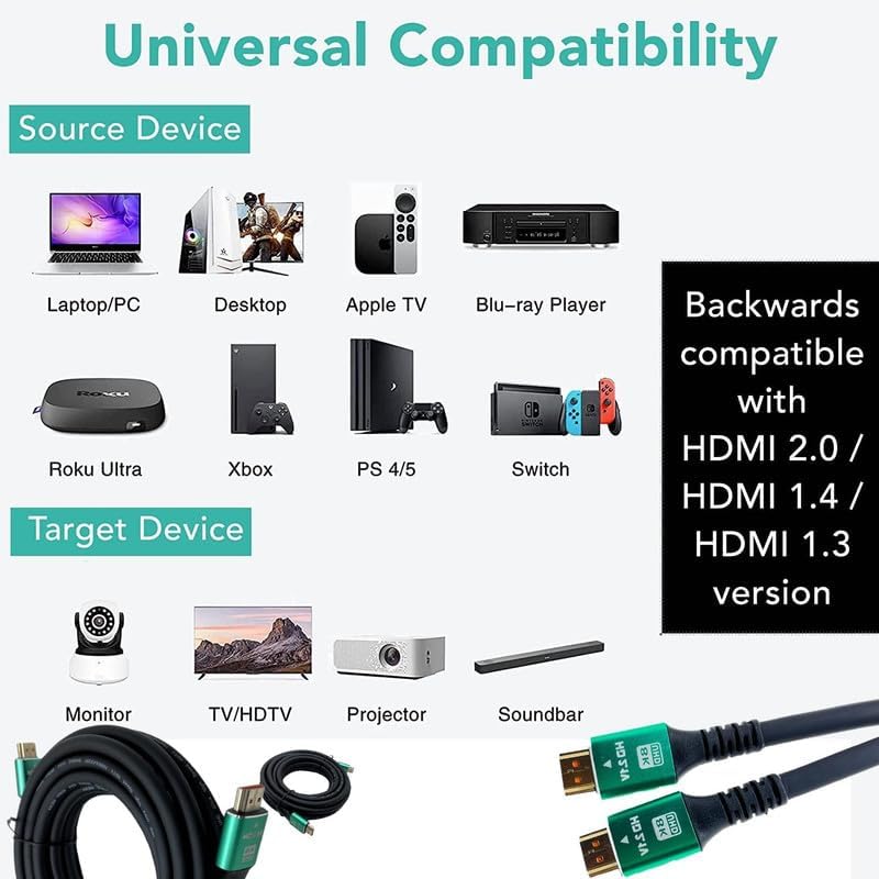 Image of COOLCOLD HDMI 2.1 Cable 20 Meter | 8K /4K Ultra High-Speed HDMI Cord 48Gbps 1ms | 8K@60Hz 4K@120Hz HDR10+ ARC eARC DTS:X | Compatible with TV, Monitor, Gaming PC, Laptop, Soundbar, Mac (Black)
