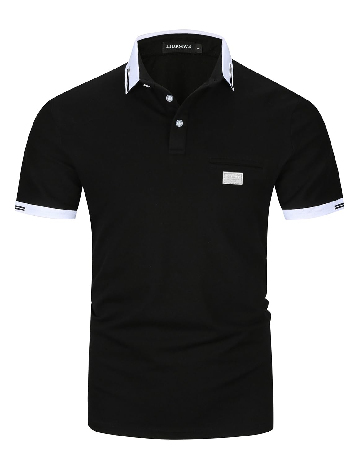 LIUPMWE Poloshirts Herren Kurzarm Golf Poloshirts mit Tasche Kontrastfarbe Ausschnitt Baumwolle Basic T-Shirt Polohemd Sommer