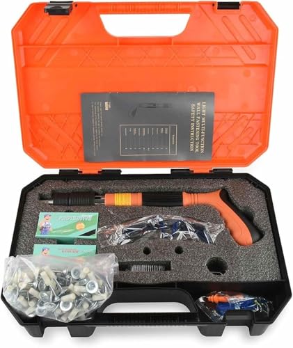 SQUADO Pistola Manuale Sparachiodi, 10 Chiodi Tondi, Portatile, Silenziatore Regolabile, con Accessori