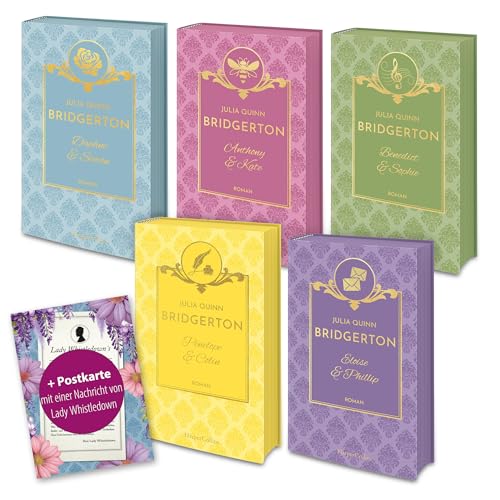 Schmuckausgabe Band 1?5 von Julia Quinn inkl. Lady Whistledown Karte, Limitierte Farbschnitt-Edition Regency-Romane, Vorlage zum Netflix-Erfolg & SPIEGEL-Bestseller für Romance Fans für 110,00 EUR bei amazon.de Bild: Schmuckausgabe Band 1?5 von Julia Quinn inkl. Lady Whistledown Karte, Limitierte Farbschnitt-Edition Regency-Romane, Vorlage zum Netflix-Erfolg & SPIEGEL-Bestseller für Romance Fans für 110,00 EUR bei amazon.de