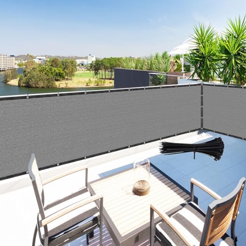 Zip Cable Ties and 3' x 29' Grey Privacy Screen Fence Cover Panel Shade Cloth Fabric for Chain Link Fence Balcony Deck Patio Pool Railing Porch Playground Yard Garden Farm