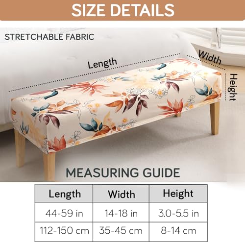 Image of HOKIPO Premium Printed Velvet Elastic Dining Bench Cover, Amber Serene Flora (AR-5798-D3)