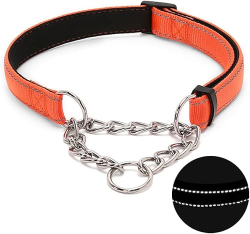 Miniatura 10 de Martingale - Collar para perro con cadena de acero inoxidable, collar reflectante de nailon acolchado suave ajustable, cadena resistente sin