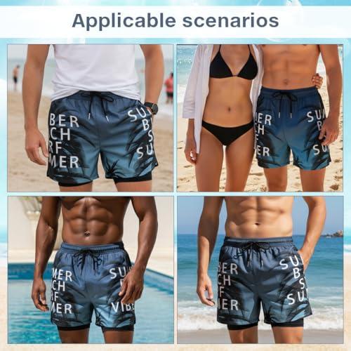 Image of PROBEROS Swim Trunks for Men, Quick-Dry Polyester Beach Shorts with Inner Lining, Elastic Drawstring Waist, Tropical Palm Leaf Fashion Lightweight Beach Wear for Swimming, Vacation & Traval, 3XL