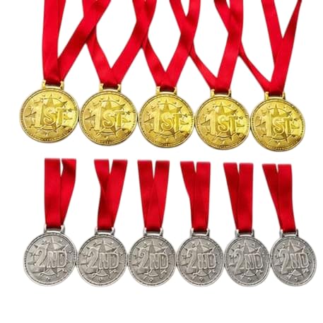 Winner Medals Pack of 10 with Red Ribbon, 1st & 2nd Place AwardsWinner Medals Pack of 10 (5 Gold & 5 Silver) with Red Ribbon | Medals for School Sports, Competitions,Events, Kids & Adults (2)-picture-21