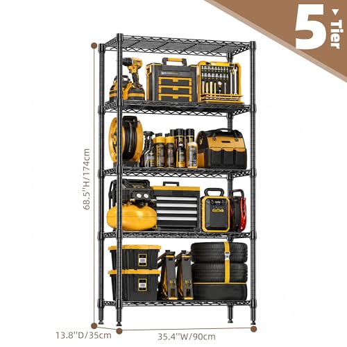 M MZG 5-Shelf Heavy Duty Garage Shelving Wire Adjustable Storage Rack for Kitchen Laundry Bathroom Pantry 1250 lbs Capacity Black 13.8 x 35.5 x 68.6 Inch by M MZG - Used condition - Image 7