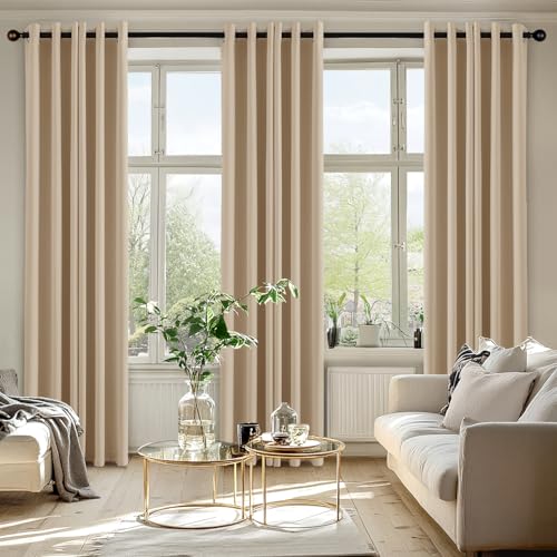 Image of MIULEE Blackout Curtains for Bedroom Living Room 2 Panels, Thermal Insulated Room Darkening Drapes Grommet Noise Reducing Light Blocking Window Treatments 84 Inches Long 40x84 Inch Biscotti Beige